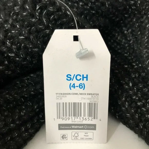 Time & Tru Womens Cowl Neck Sweater Black Heathered Longline Relaxed Fit Casual - Picture 12 of 12